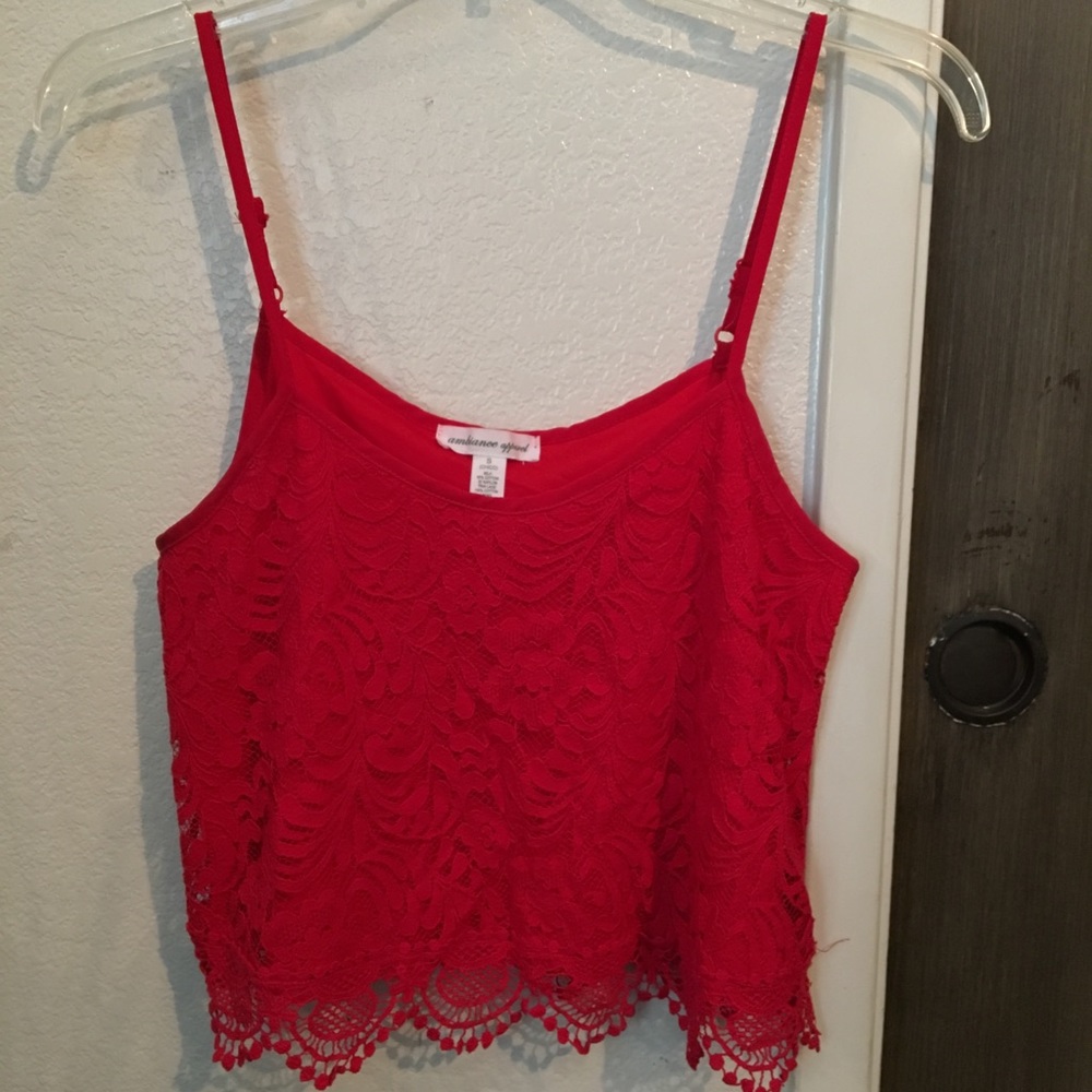 Red lace cropped top